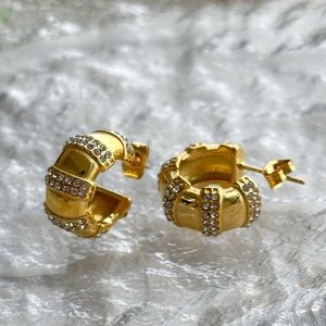 24K Gold Zircon Hoop Earrings*Everyday Earrings*Waterproof and Sweatproof